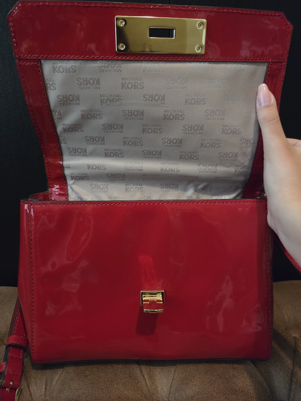 Michael Kors Callie Glossy Red Patent Leather Satchel - Picture 8 of 15